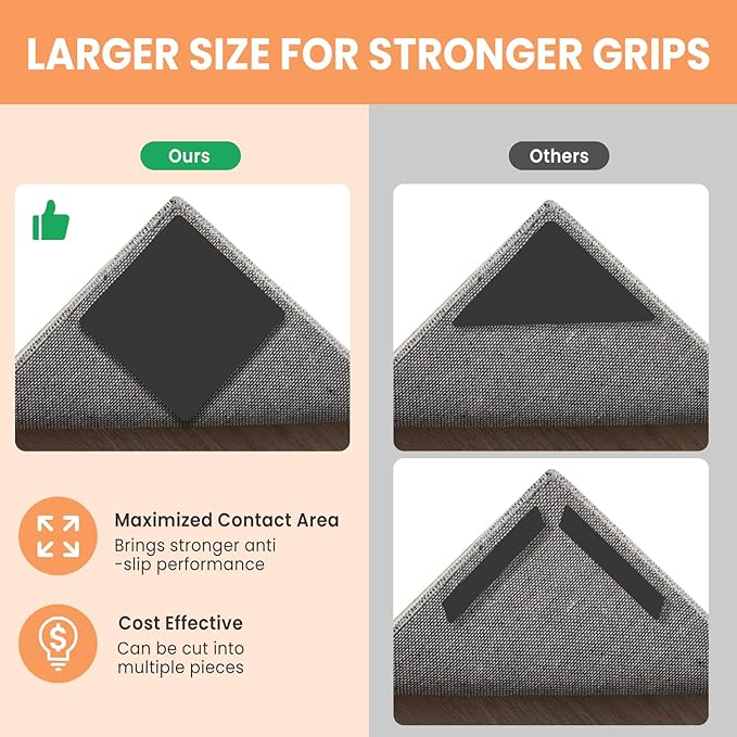 BAGAIL Rug Grippers 4 Pcs, Non-Slip Rug Corner Grips for Hardwood Floors & Tile, 4x4in Reusable Double-Sided Adhesive Carpet Tape to Prevent Sliding & Tripping Hazards for Pets, Kids, Family
