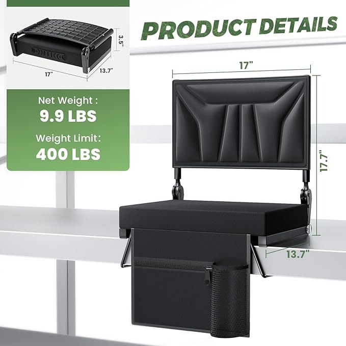 Jocoevol Stadium Seats with Back Support and Cushion, Portable Folding Comfort Bleacher Seats w/Shoulder Strap & Carry Handle for Sports Events Concerts Outdoor