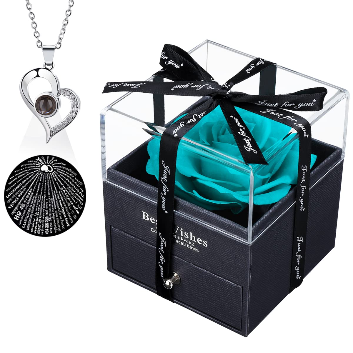 Mothers Day Rose Gifts for Mom, Preserved Rose Gifts for Girlfriend Preserved Real Rose with 100 Languages I Love You Necklace Valentine's Day Gifts,Anniversary Romantic Gifts for Wife(Light Blue)