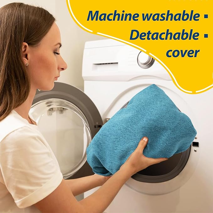 AAAAAcessories D-Shaped Chair Cushions, 2" Thick Dining Chair Pads with Ties and Removable, Machine-Washable Cover, 17" x 16", Set of 2, Teal