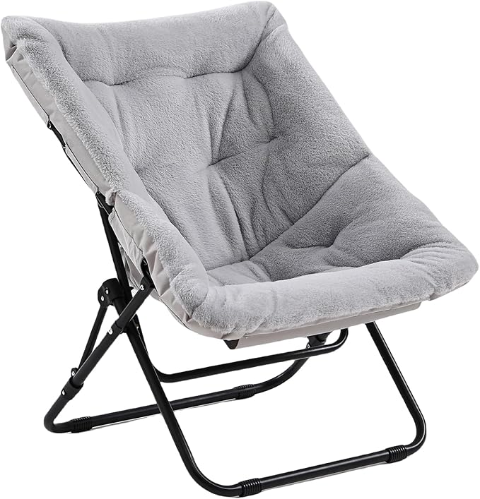 Givjoy Comfy Folded Chair, Soft Faux Fur Oversized Folding Accent Chair, Flexible Lounge Lazy Chair for Adults Kids, Metal Frame Moon Chair for Dorm Room, Bedroom, Living Room