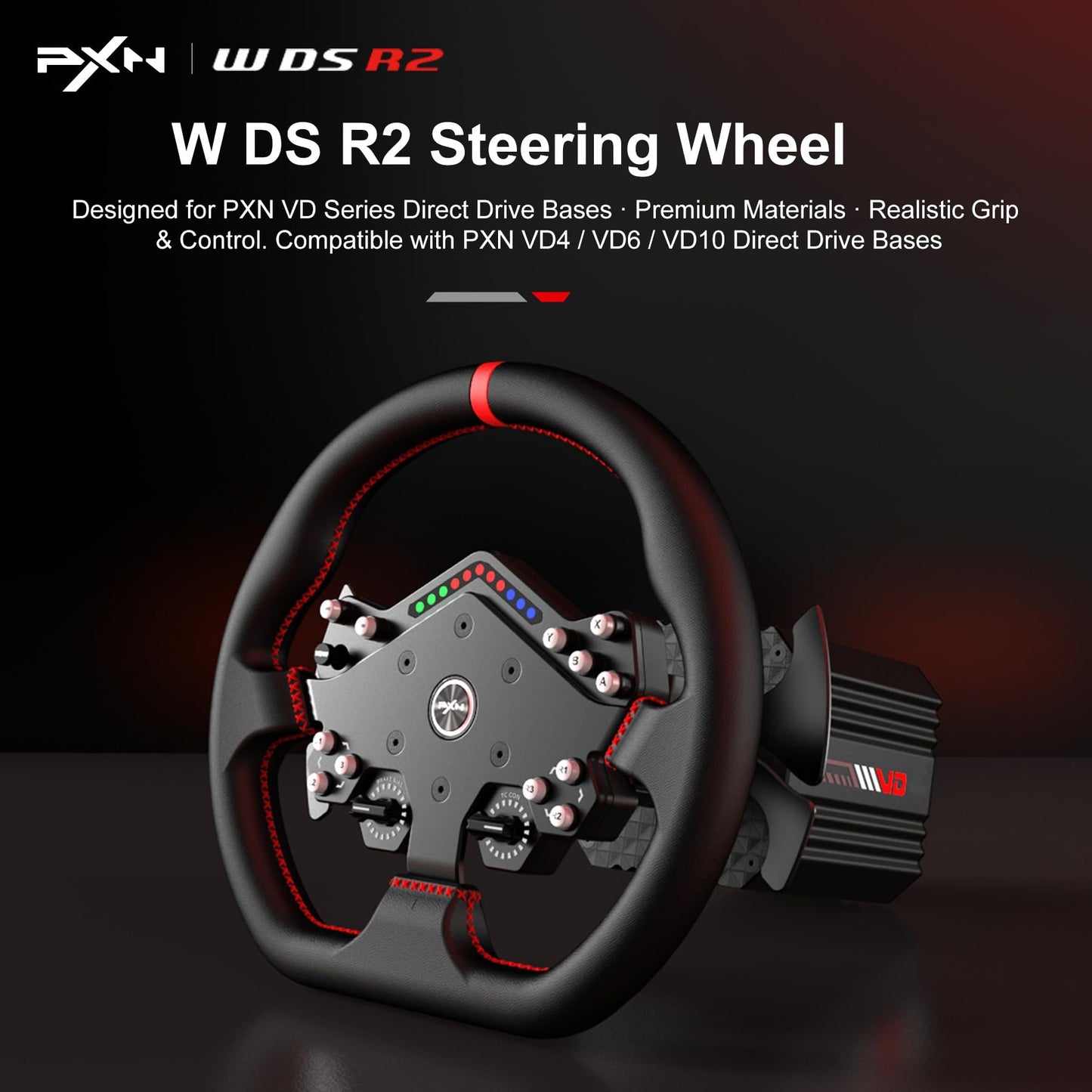 PXN VD10 + W DS R2 Racing Wheel Bundle - VD10 Direct Drive Base with W DS R2 Gaming Steering Wheel, 10Nm Force Feedback, Professional Servo Motor - Sim Racing Set for PC Windows