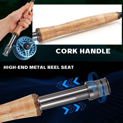 Sougayilang Fly Fishing Rod and Reel Combo, 4-Piece Fly Rod and Aluminum Alloy Reel Complete Starter Package with Rod Bag-Blue-#5