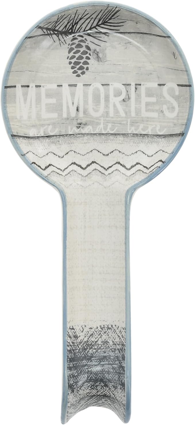 Pavilion Gift Company - Memories Made - Pine Cone 9.25" Stoneware Ceramic Spoon Rest Woodsy Outdoorsy Adventure Cabin Camp...