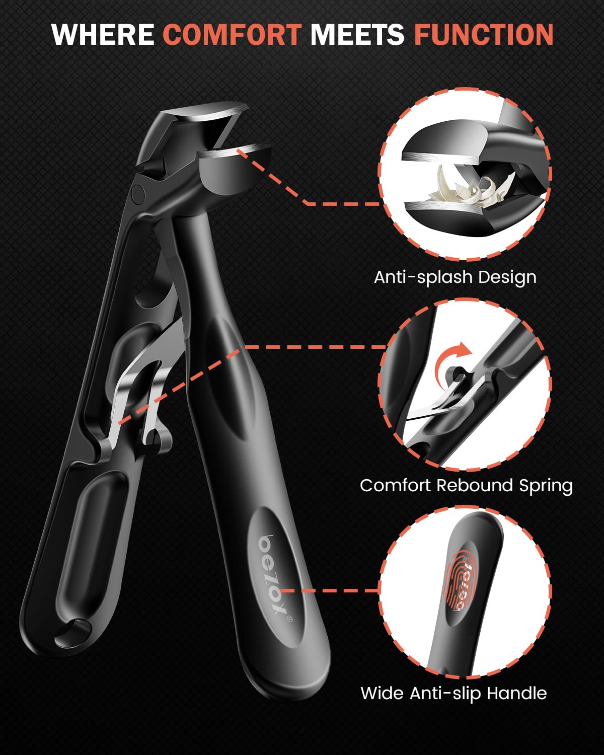 BEZOX Angled Toenail Clippers for Thick Toenails - Long Handle Toe Nail Clippers for Thick Nails for Seniors, Wide Jaw & Heavy-D