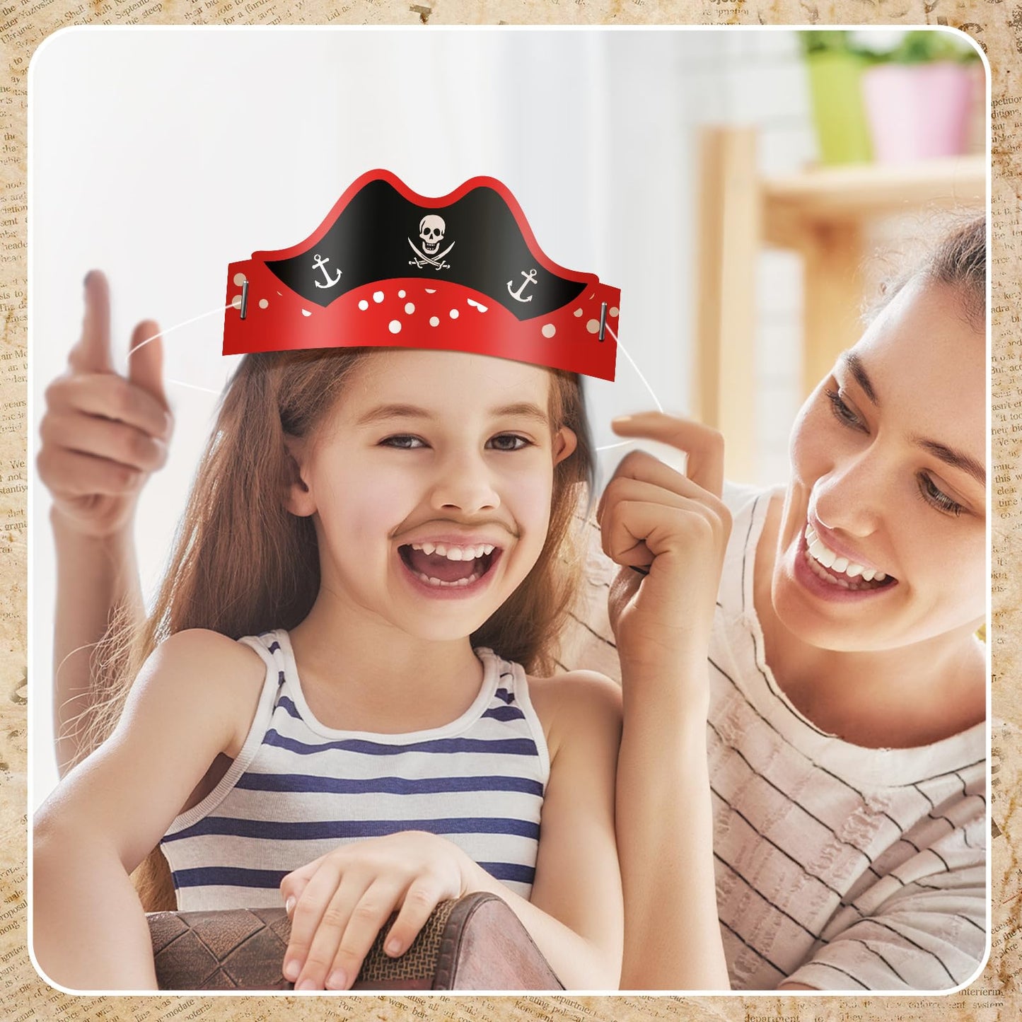 Funtery 48 Pcs Pirate Hat Pirate Party Accessories Favors Kids Paper Costume Cap for Halloween Caribbean Cosplay(Cute)