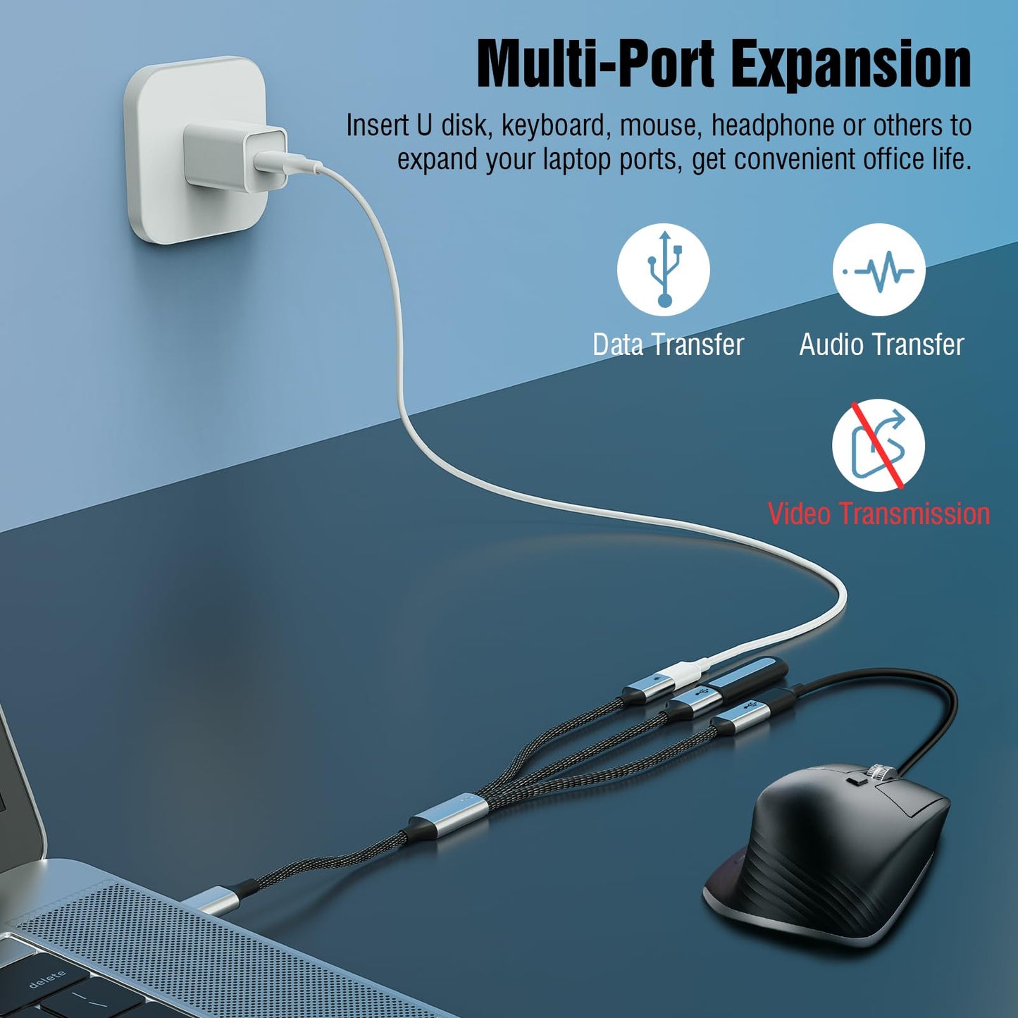 Timovo Usb C Splitter Adapter Y Cable, Type C Male To 2 Usb-C Female & 1 Usb-A Female Ports Converter, Data Transfer And Chargin