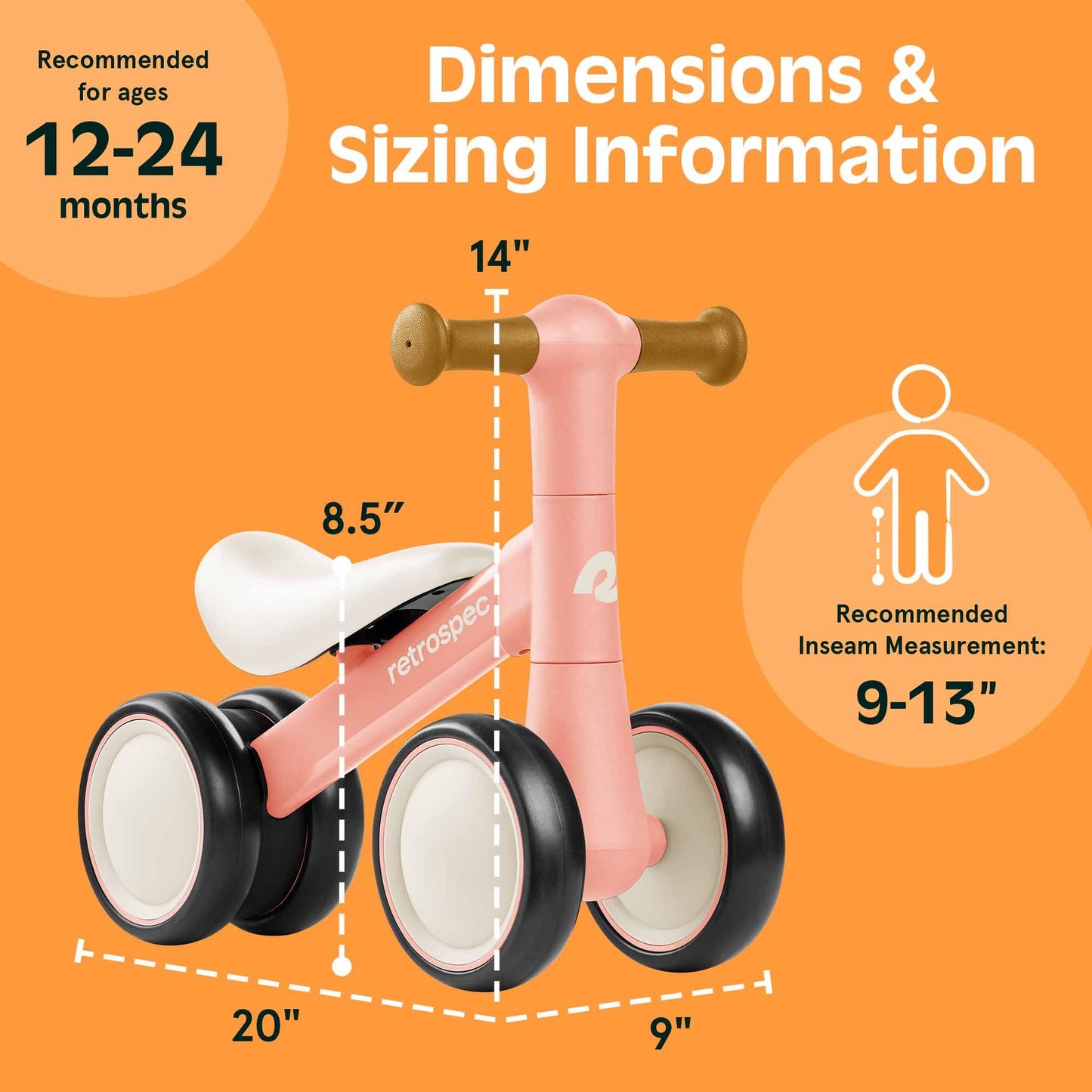 Retrospec Cricket Baby Walker Balance Bike with 4 Wheels for Ages 12-24 Months - Toddler Bicycle Toy for 1 Year Old’s - Ride On Toys for Boys & Girls