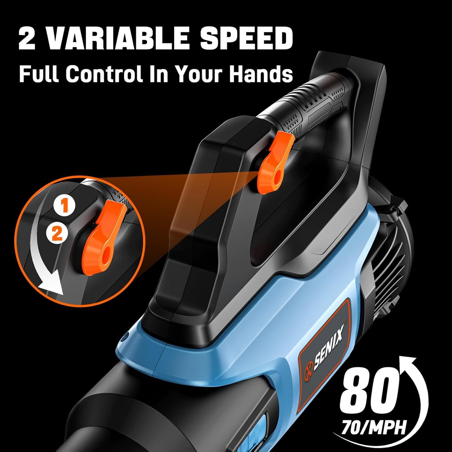 SENIX 20V Max Leaf Blower, Cordless, Brushless, Handheld, Up to 350 CFM and 80 MPH, 2 Speed Mode, Cruise Control, Lightweight, Tool Only, Battery and Charger Not Included(BLAX2-M-0)
