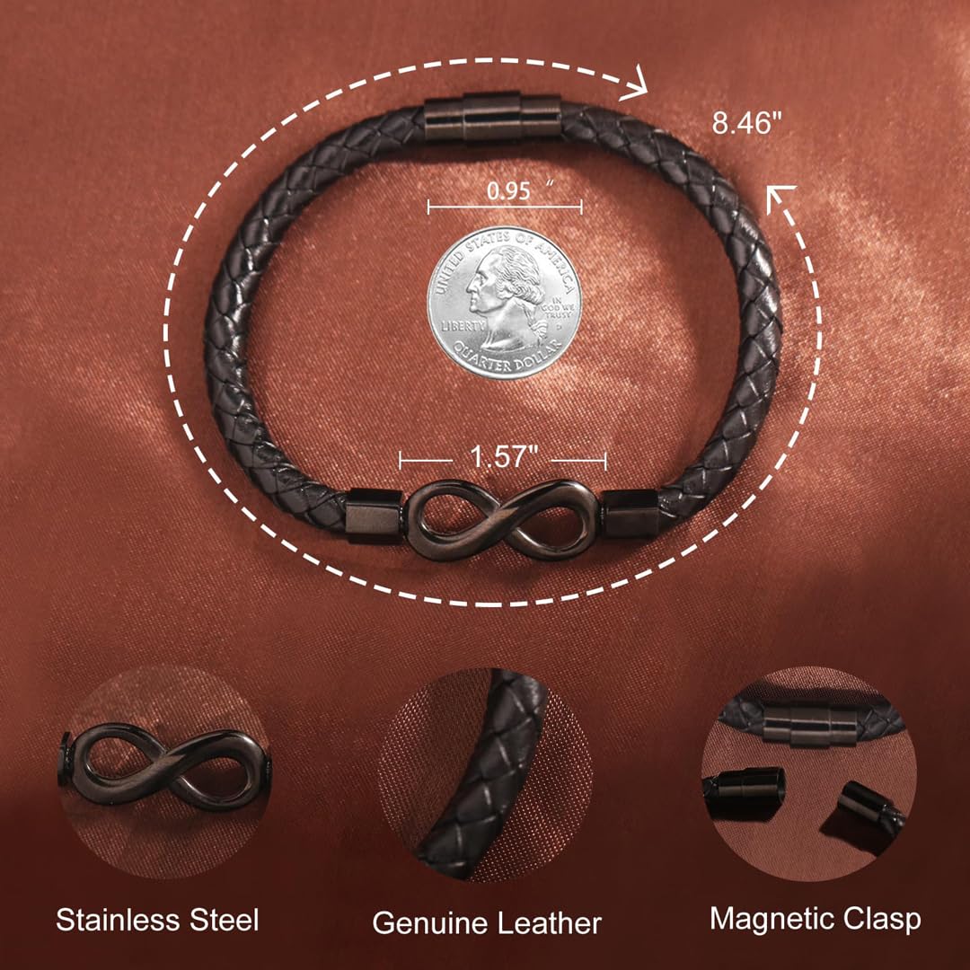 Drelinty To My Man, To My Son, Infinity Leather Bracelet Boyfriend Grandson Gifts Bracelets from Wife Mother Girlfriend Grandmother Love Forever Anniversary Birthday Christmas Gifts for Men Husband Son Grandson (To My Man)
