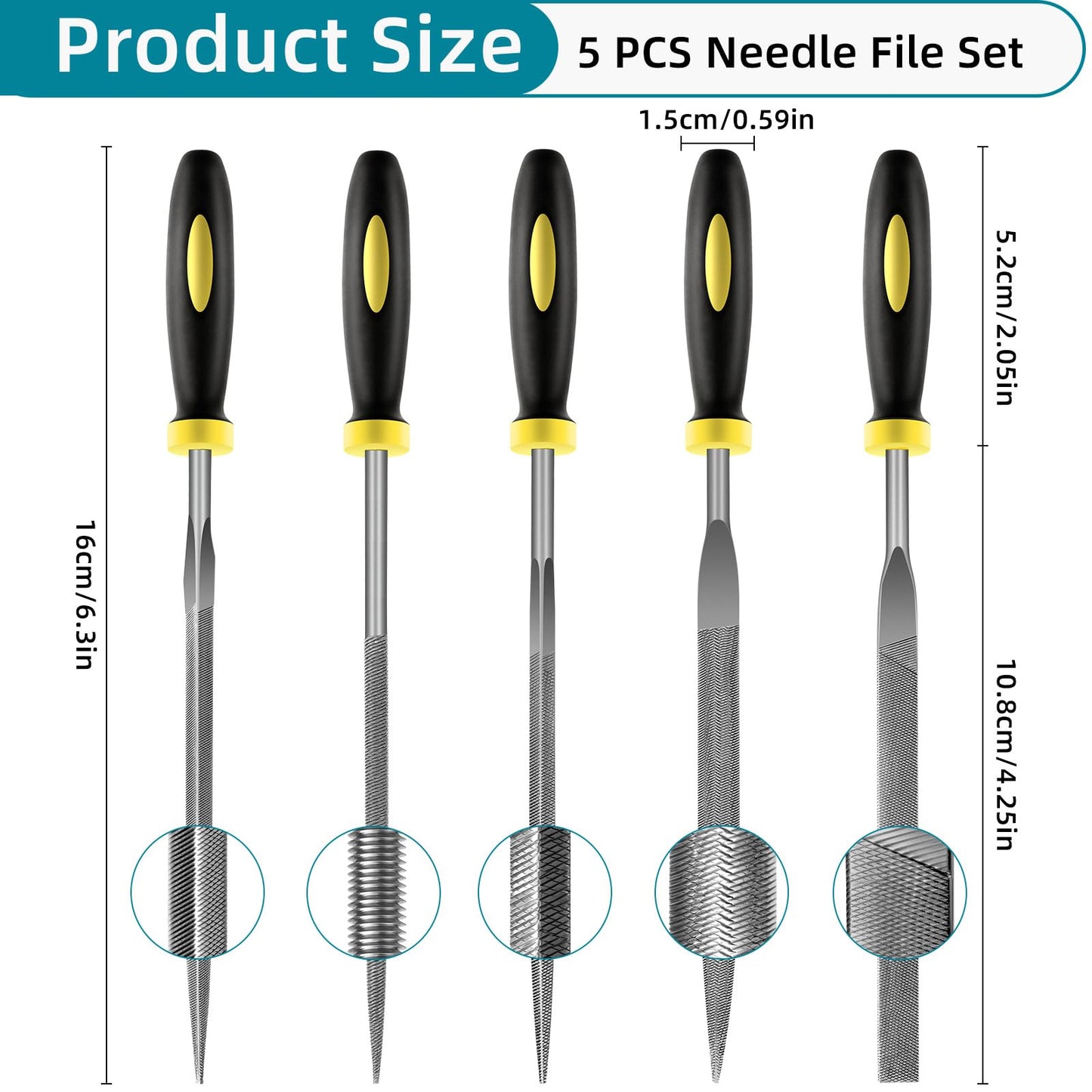 5 pcs Metal Needle File Set,Premium Small File Set, Hardened Alloy Strength Steel File Tools Includes Round, Half-Round, Flat, Square, Triangular File for Detail and Precise Work,by XEKIGU