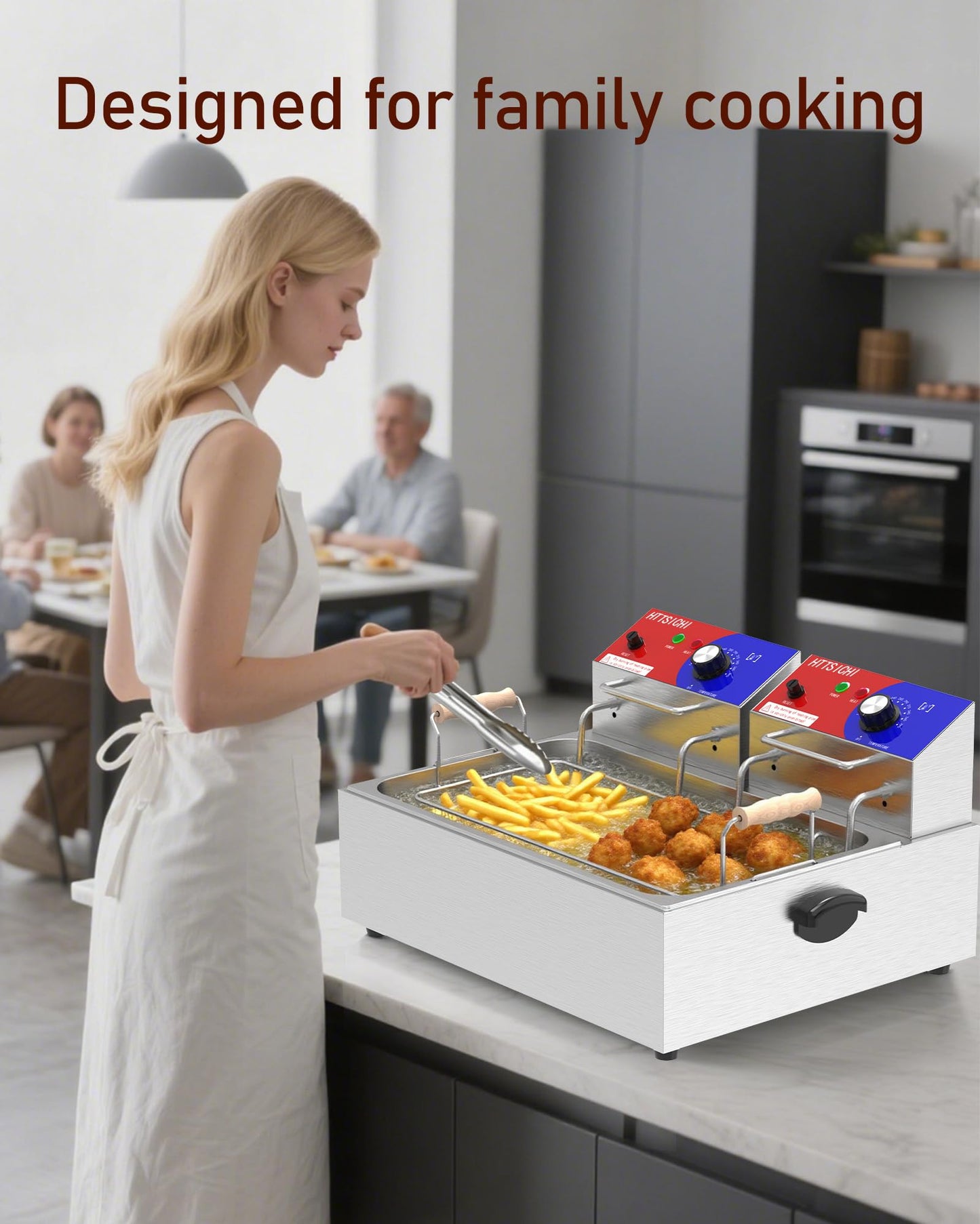 HTTSICHI Commercial Deep Fryer - 22 L Electric Deep Fryer with 10 L Basket, Commercial Deep Fryer with Basket (3Pcs), Stainless Steel Countertop Deep Fryer w/Adjustable Temperature and Restaurant