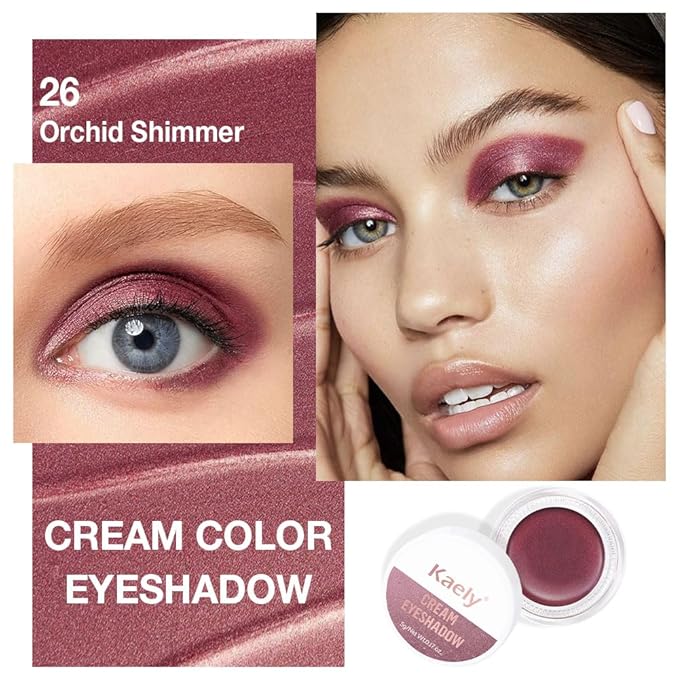 Single Cream Eye Shadow,Orchid Glitter Shimmer Natural Nude Monochrome Eyeshadow Palette,Waterproof,Long Lasting Naturing-Looking,Vegan & Cruelty-Free,26