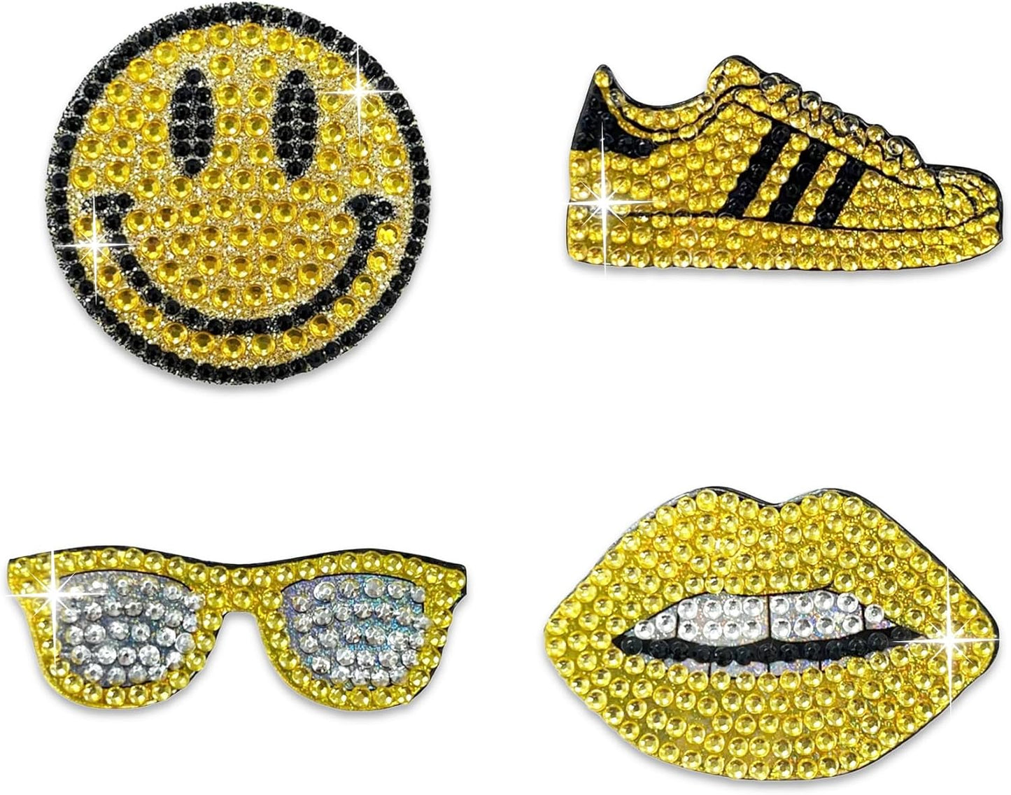 StickerBeans® Rhinestone Stickers - Yellow Spirit 4-Pack, 2” x 2” Each, Unique Sparkly Cut-to-Shape for Collecting, Trading, Decorating Laptops, Phone Cases, Scrapbooks, for Kids, Teens, & Adults