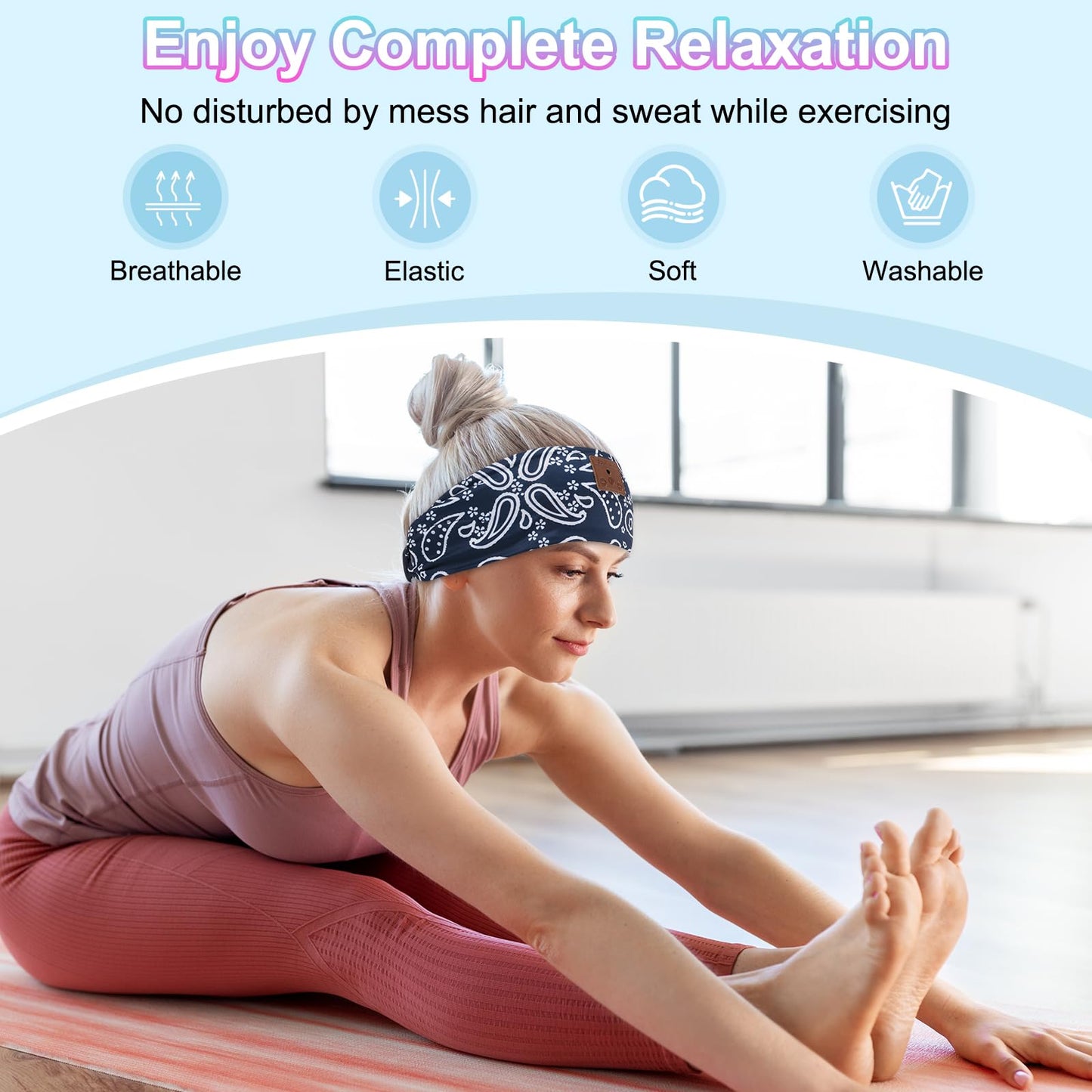 2-Pack Sleeping Headphones, Bluetooth 5.4 Headband Headphones, Wireless Bluetooth Headband for Yoga, Running, Workout, Travel, Sports, Unique Presents for Adult Teens - Black&Blue