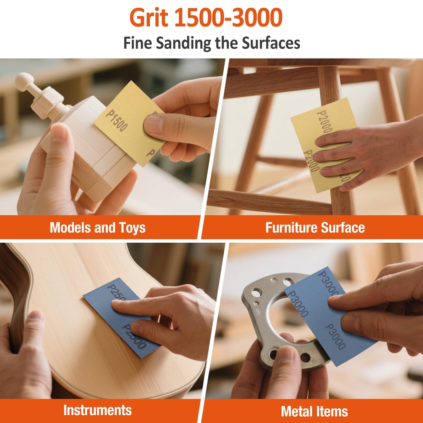 Hyietta Sand Paper Assortment, 52 Sheets Assorted Grits 120/150/180/240/320/400/600/800/1000/1500/2000/2500/3000, 4 Sheets Each, 9 x 3.6 Inches, Dry & Wet Sanding, Abrasive Sanding Sheets