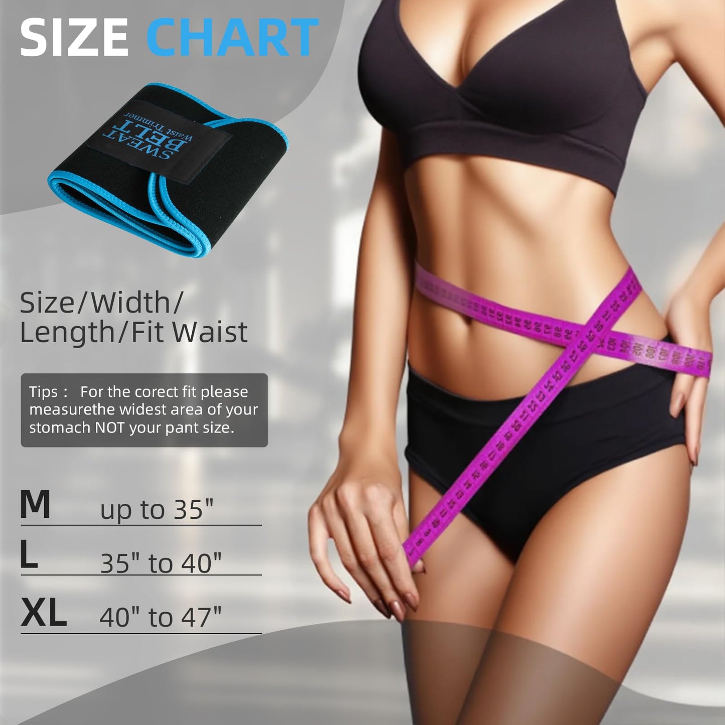 AMZBOSS Waist Trainer for Women Lower Belly Fat, Waist Sweat Band for Women, Belly Band Sweat Belt, Stomach Wrap, Faja Body Shaper (Blue, X-Large)