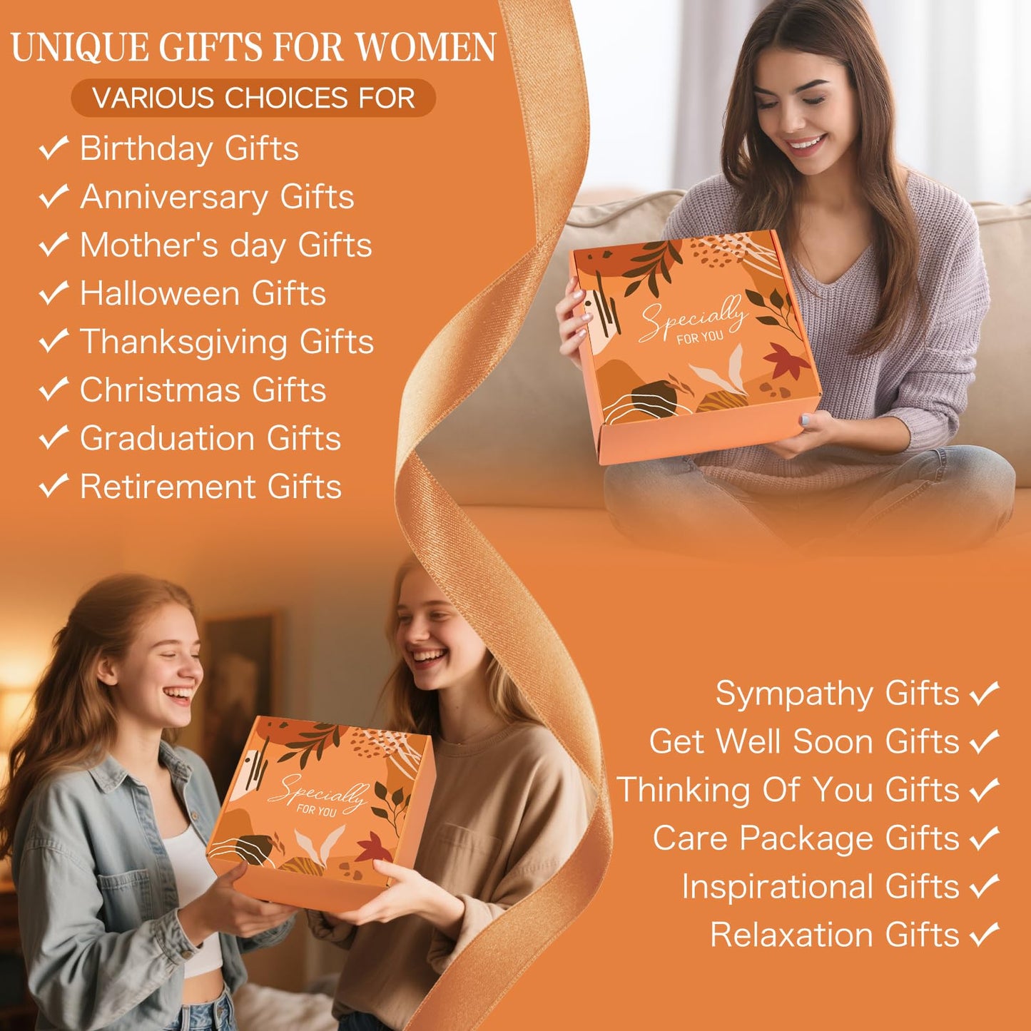 Fall Gifts Basket for Women, Get Well Soon Gifts Baskets for Mom Friend Sister Wife Grandma, Orange Relaxing Spa Gift Set for Birthday, Halloween, Thank You, Graduation, Retirement