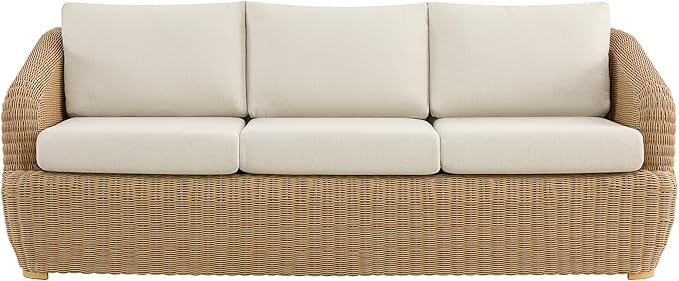 CHITA Patio Wicker 3-Seater Sofa with Removable Cushion, Backyard Rattan Chair for Sunrooms, Patios, Decks, Fully Assembled