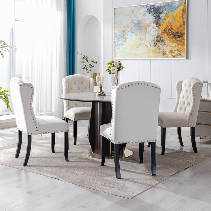 DUOMAY Modern Tufted Dining Chairs Set of 8, Velvet Upholstered Dining Room Chairs Armless Guest Side Chair for Kitchen Dining Room, Wingback Accent Chairs with Solid Wood, White