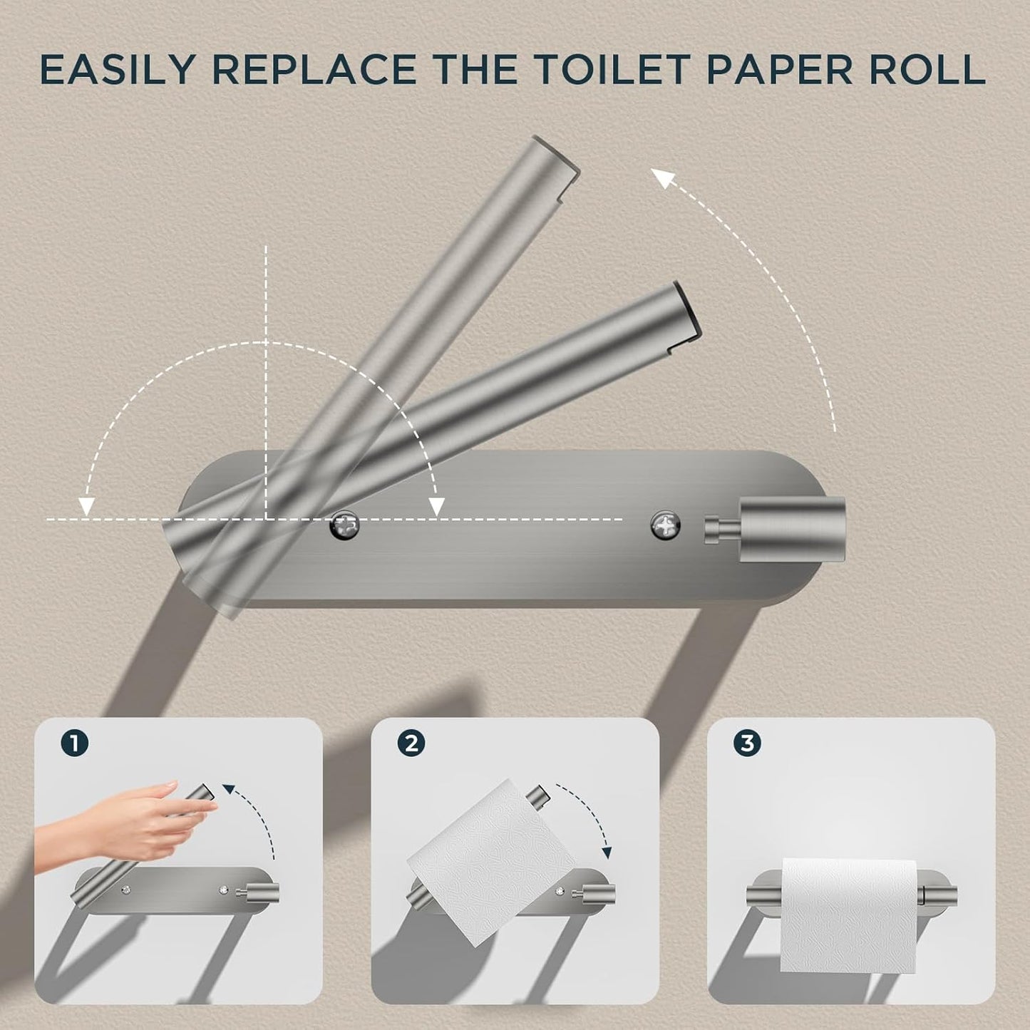 FORIOUS Toilet Paper Holder, Adhesive or Screw Wall Mount Pivoting Tissue Roll Holder for Bathroom, Stainless Steel Rustproof Self Adhesive Toilet Paper Roll Holder no Drilling, Brushed Nickel