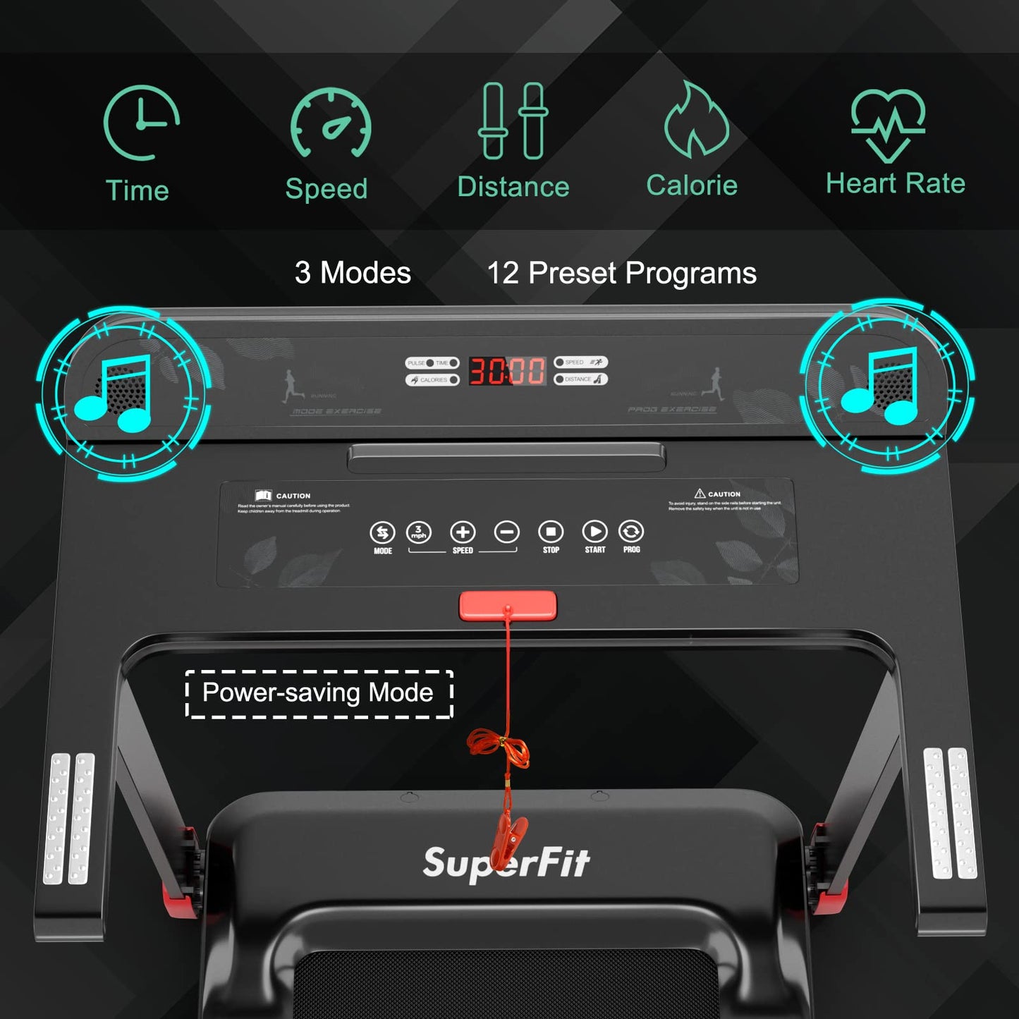 Goplus Folding Treadmill, Compact Superfit Treadmill with APP Control, Blue Tooth Speaker, 12 Preset Programs, LED Display and Device Holder, Walking Running Machine for Home Office (Red)