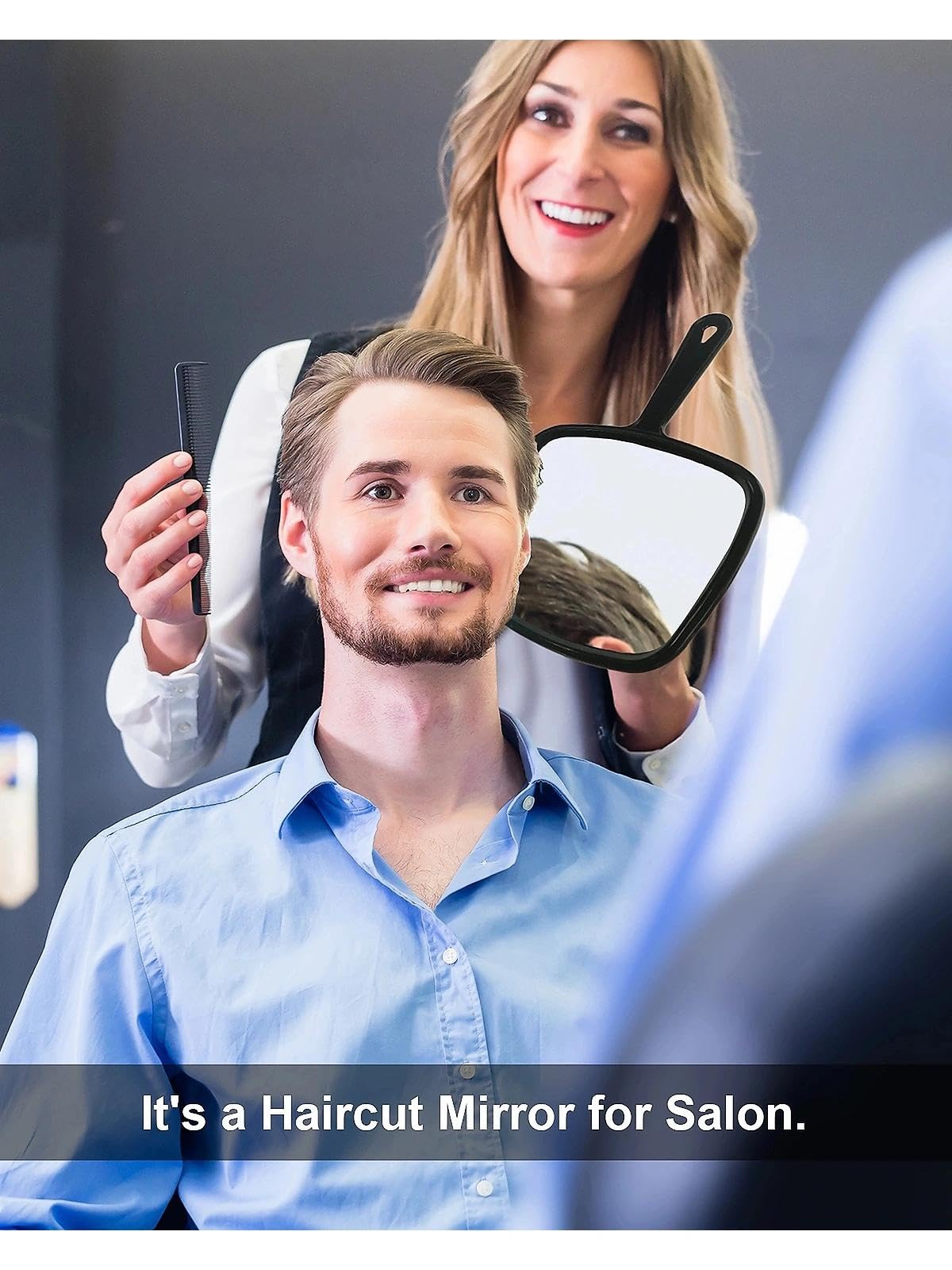 PROTECLE Hand Mirror, 10.3 L x 7.4 W Salon Barber Hairdressing Handheld Mirror with Handle, Square Black