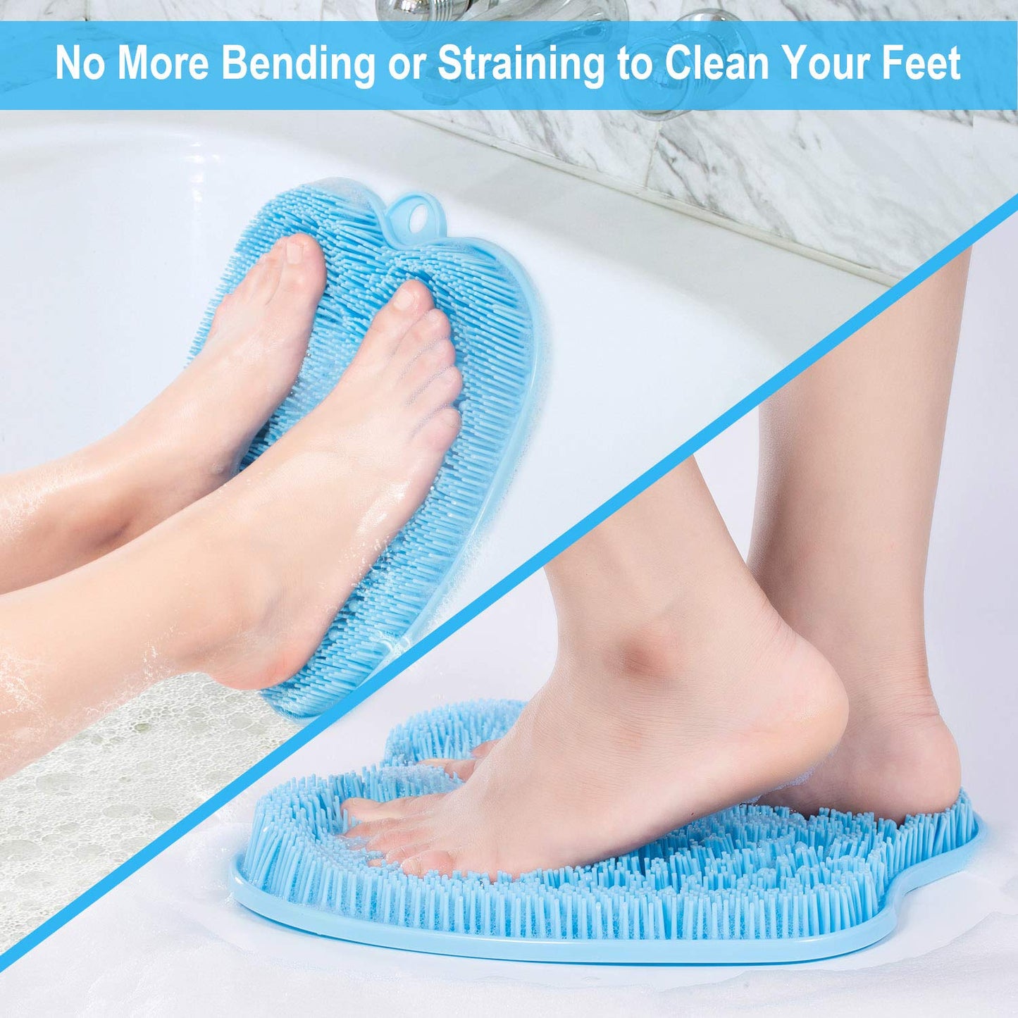 BESKAR Larger Foot Scrubber Mat with Non-Slip Suction Cups- Cleans, Smooths, Exfoliates & Massages Without Bending, Circulation