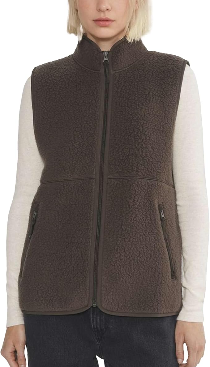 Hixiaohe Sherpa Fleece Vest for Women Trendy Warm Sleeveless Vests Jacket Lightweight Zip Coats with Pockets Fall Outerwear