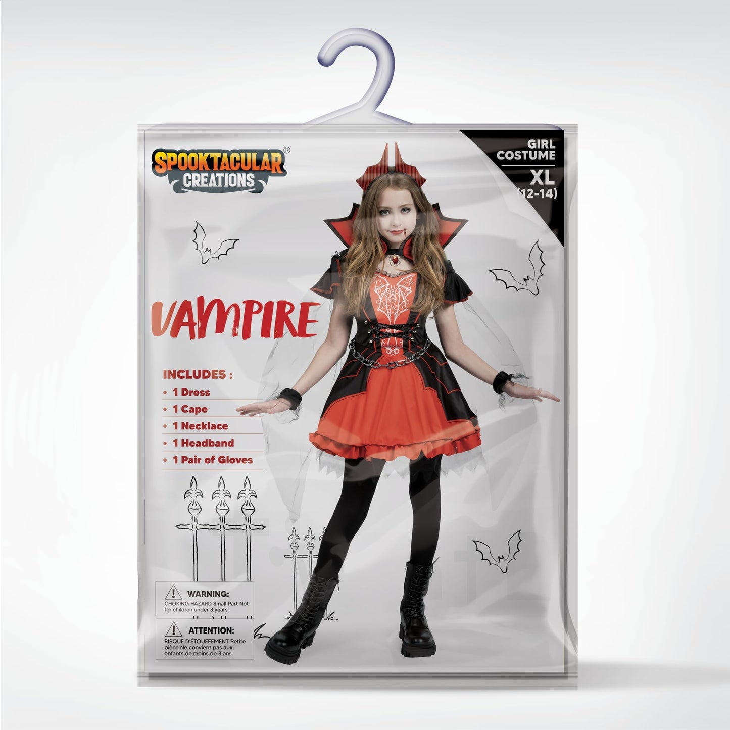 Spooktacular Creations Halloween Girls Vampire Costume, Red Dark Vampire Dress Costume for Girls Halloween Dress up, Role-Playing and Parties
