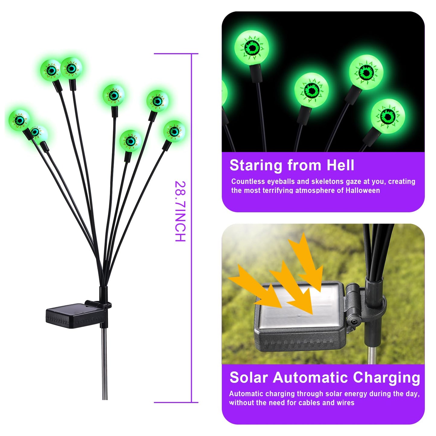 ASMAD Scary Solar Eyeball Lights, Waterproof Swaying Firefly Path Lights for Outdoor/Halloween Decorations/Garden/Yard/Patio/Party Decor, Green Eyeball, 4 Pack, 32 LEDs