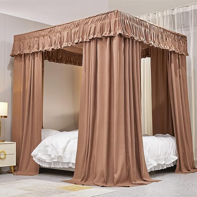 VETHIN Elastic Roof Style Four Corner Post Princess Bed Canopy Curtains Cozy Breathable Tent Canopy Mosquito Net for Girls...