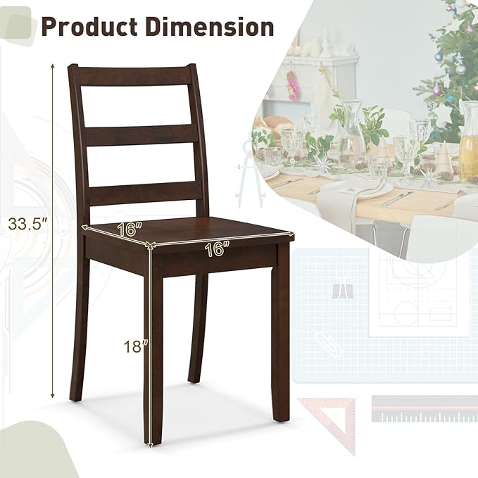 Giantex Wood Dining Chairs Set of 2 Walnut - Wooden Armless Kitchen Chairs with Solid Rubber Wood Legs, Non-Slip Foot Pads, Max Load 400 Lbs, Farmhouse Style High Ladder Back Dining Room Chairs