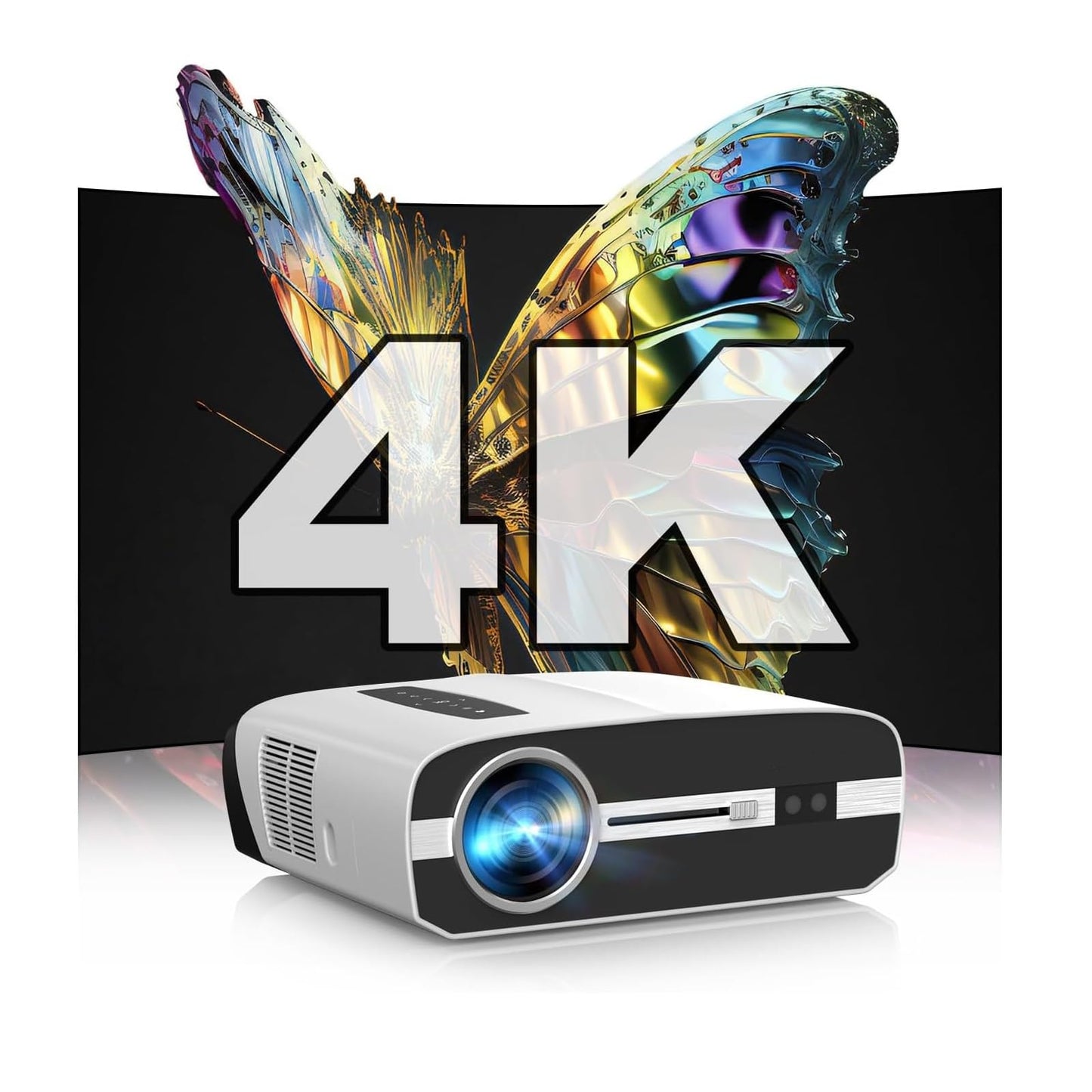 4K Projector with Screen Included, 2000 ANSI Bright Daytime Home Projectors, Auto Focus, 38W Speaker, WiFi Bluetooth, Smart Android TV, HDMI USB for PC Phones Game Consoles