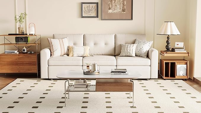 LINSY HOME Modular Sectional Sofa Oversized, Removable Cover Living Room Couches with Storage Deep Seat & Ottoman Chaise L/U Shaped Sofa Modern Couch (Beige, 3 Seats)