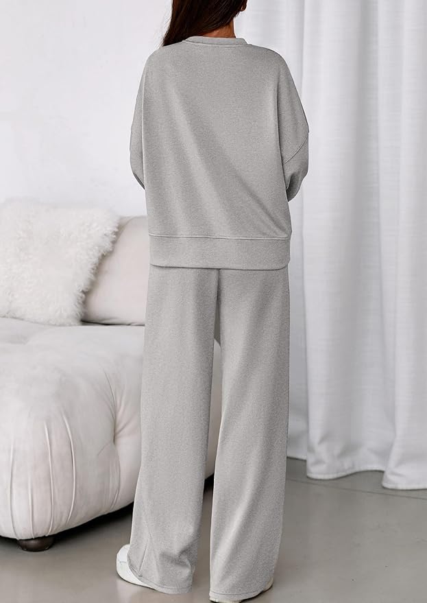 PRETTYGARDEN 2 Piece Sets For Women Fall Trendy Long Sleeve Sweatshirt Wide Leg Pants Loungewear Set Matching Sweatsuit