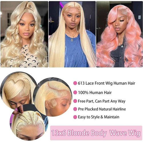 Jewhaut 613 13x6 Lace Front Wig Human Hair 28 Inch Body Wave Blonde Wig Human Hair 613 HD Transparent Lace Frontal Wigs Human Hair Pre Plucked Blonde Wig