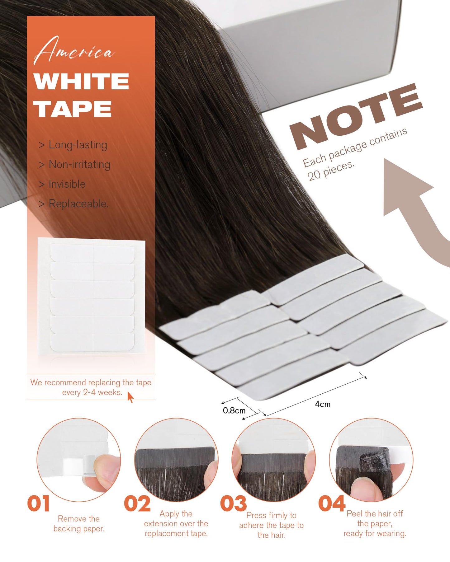 Sunny Hair Tape in Hair Extensions Real Human Hair Invisible Remy Hair Extensions Tape ins for Women Dark Brown 22 inch 20Pcs 50