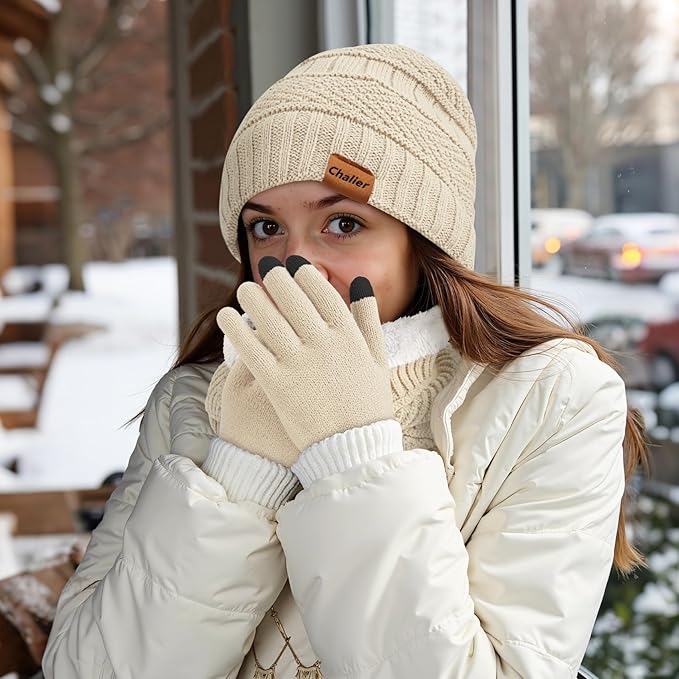 Winter Hats for Women Beanie Hat Warm Thick Knit Skull Cap Hat and Scarf Gloves Sets