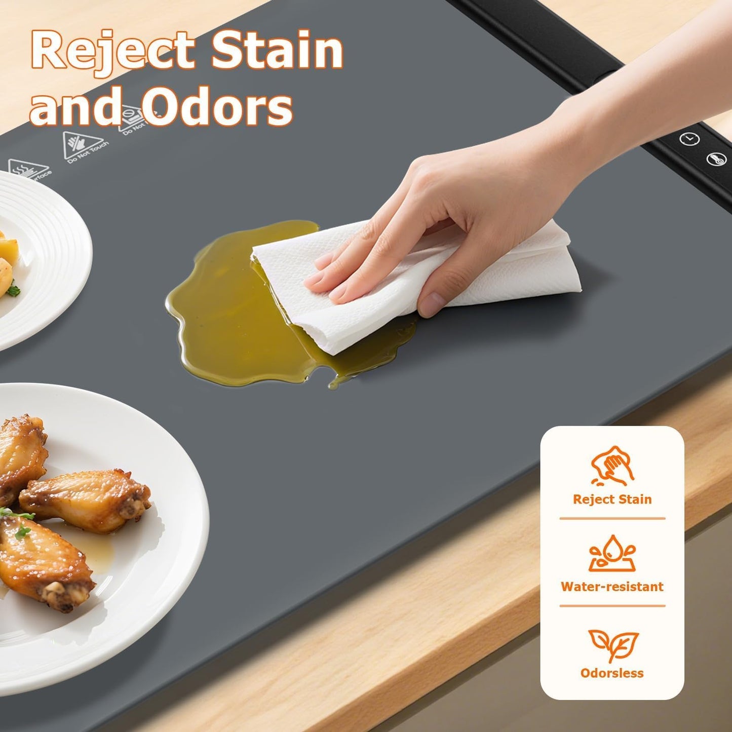 MealHelper Warming Mat for Food, Portable Food Warming Mat For Countertop, Full Surface Electric Warming Tray with Safety Lock, 4 Temp Levels & 6-Hour Timer for for Parties, Buffets & Home Use (Grey)