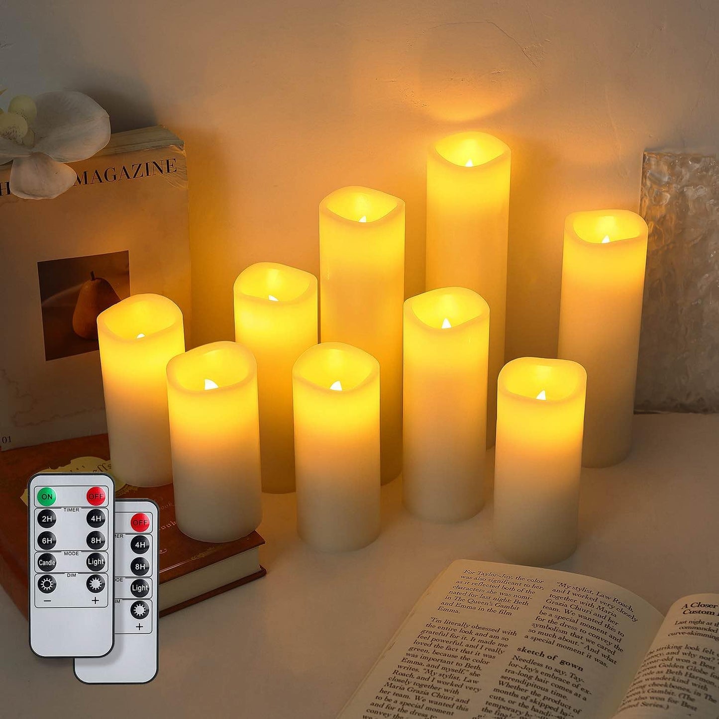 UniEasy Halloween Flameless Candles Battery Operated LED Candles with Timer and Remote, Pack of 9 Real Wax Pillar Candles Flickering Candle for Home & Holiday Romantic Decor