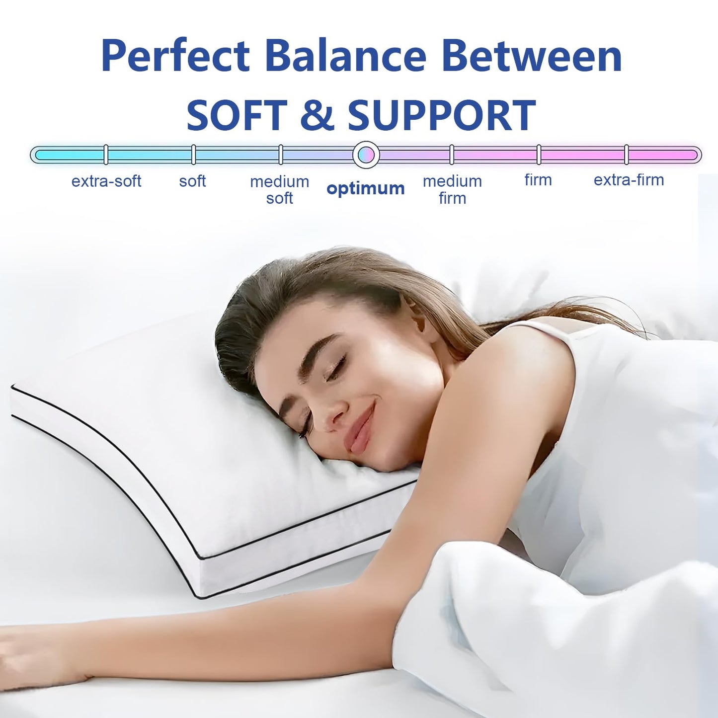 Premium Pillows Queen Size Set of 2, Fluffy and Supportive 7D Down Alternative Bed Pillows, Luxury Soft Hotel Quality Gusseted Pillow for Side Back Stomach Sleepers, Relief Neck Head and Shoulder Pain