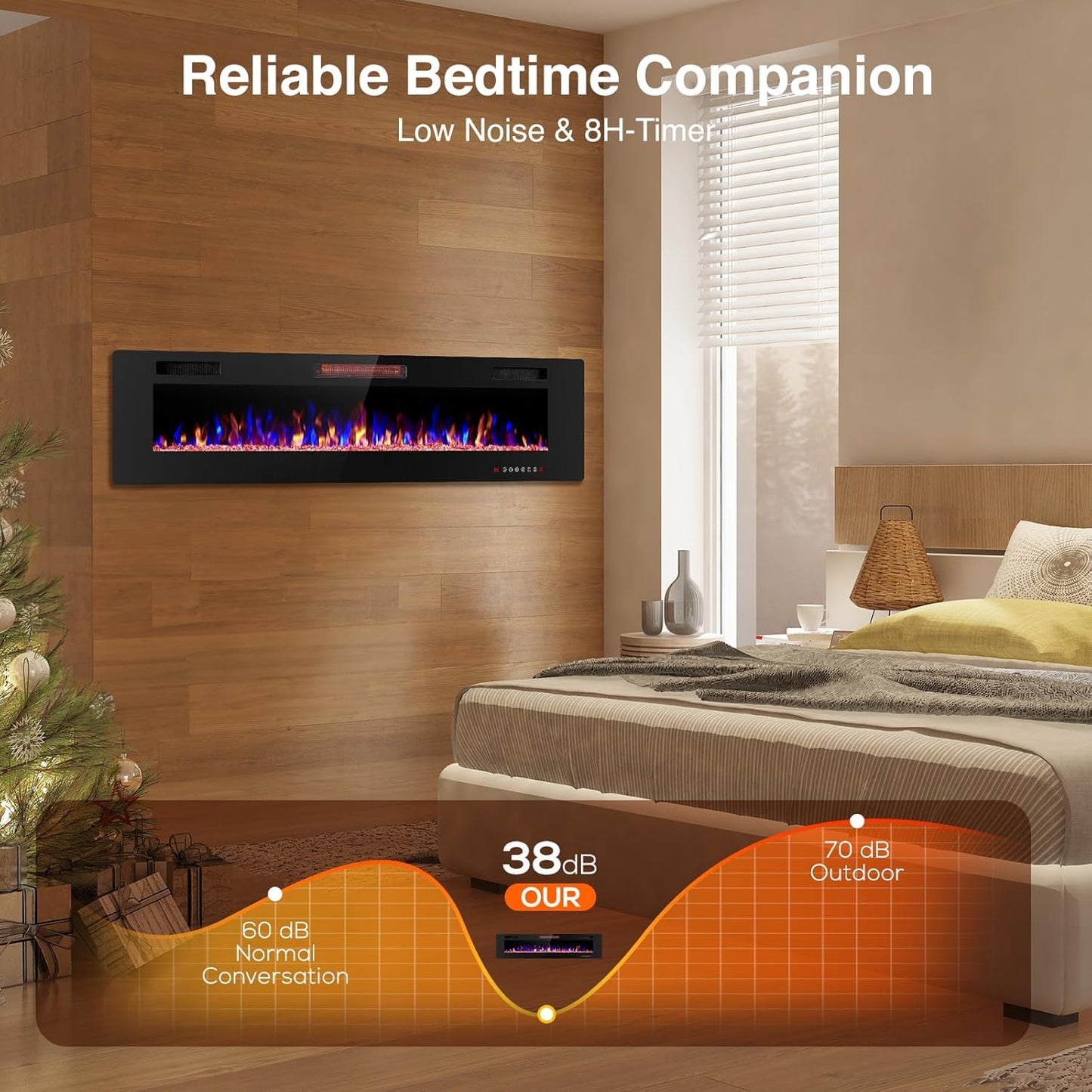 ZAFRO 42" Electric Fireplace with Remote Ultra-Thin & Quiet Wall-Mounted Recessed Heater, Adjustable 12-Color Flame, Brightness & Speed