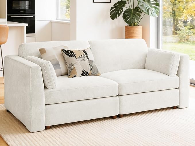 CUGOAO 83.5'' Oversized Loveseat, Couches for Living Room, Deep Seat Chenille Cloud Couch, Modular Sectional Sofa, Removable Cover, Mordern Upholstered Sofa for Apartment, Office, Beige