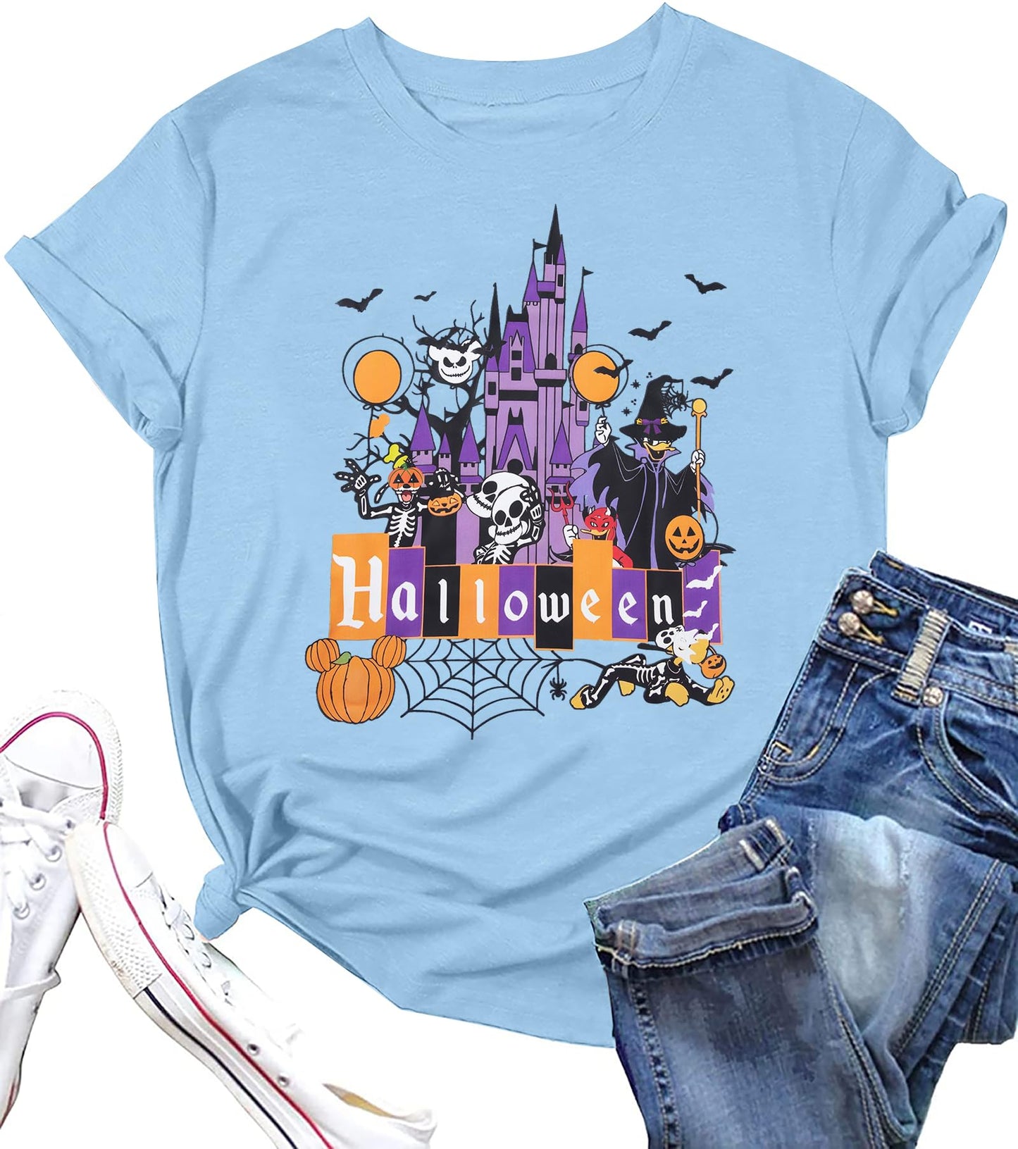 Halloween Ghost Shirts: Magic Kingdom Shirt Women Funny Magic Castle T Shirt Spooky Season Halloween Short Sleeve Tees Blue