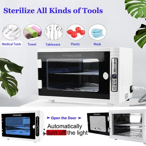 Sterilizer Nail Tool Cabinet, 12L Large Capacity Sterilization Machine Cleaning Manicure Tools Multi-Functional Sterilizing Nail Cleaner Box for Salon & Home Beauty Care