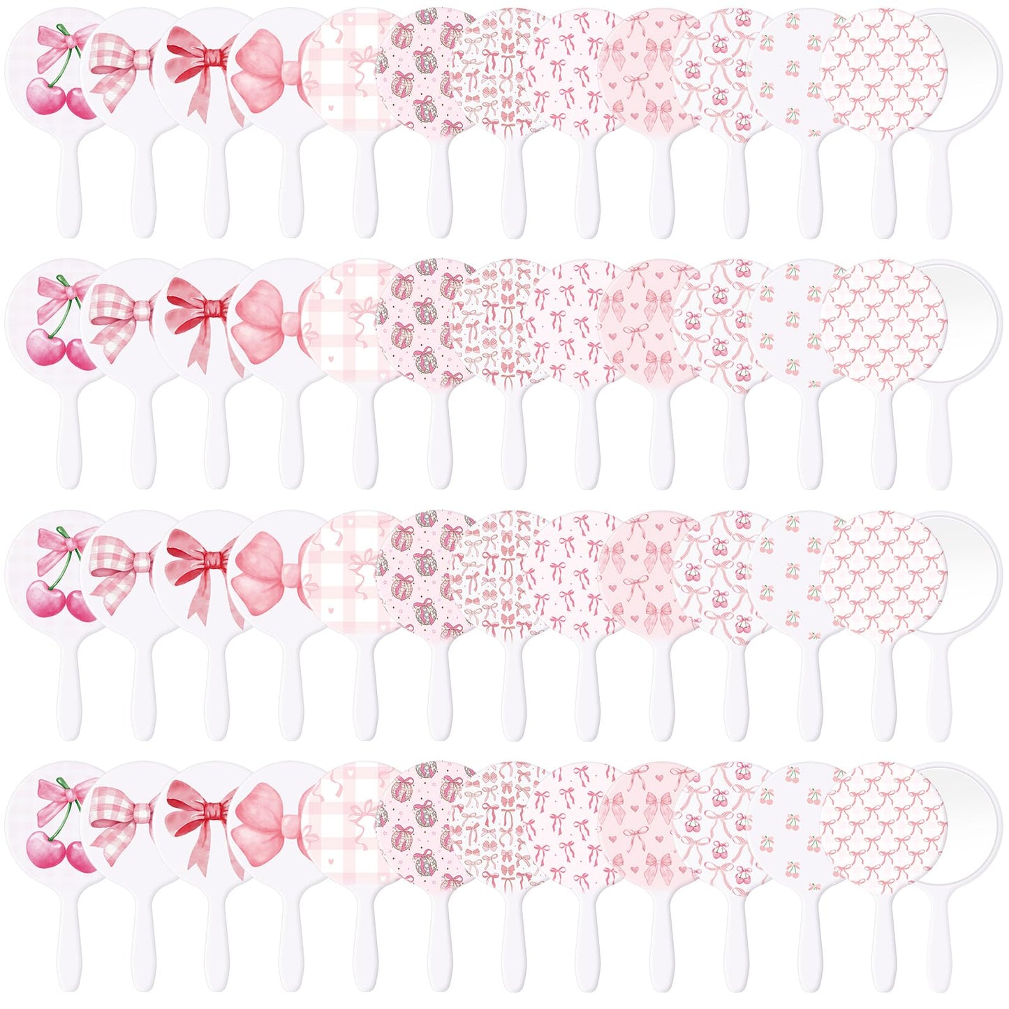 Chunful 48 Pcs Pink Bow Handheld Mirror Bulk Travel Makeup Small Round Mirror Gifts for Women Birthday Wedding Party Favors