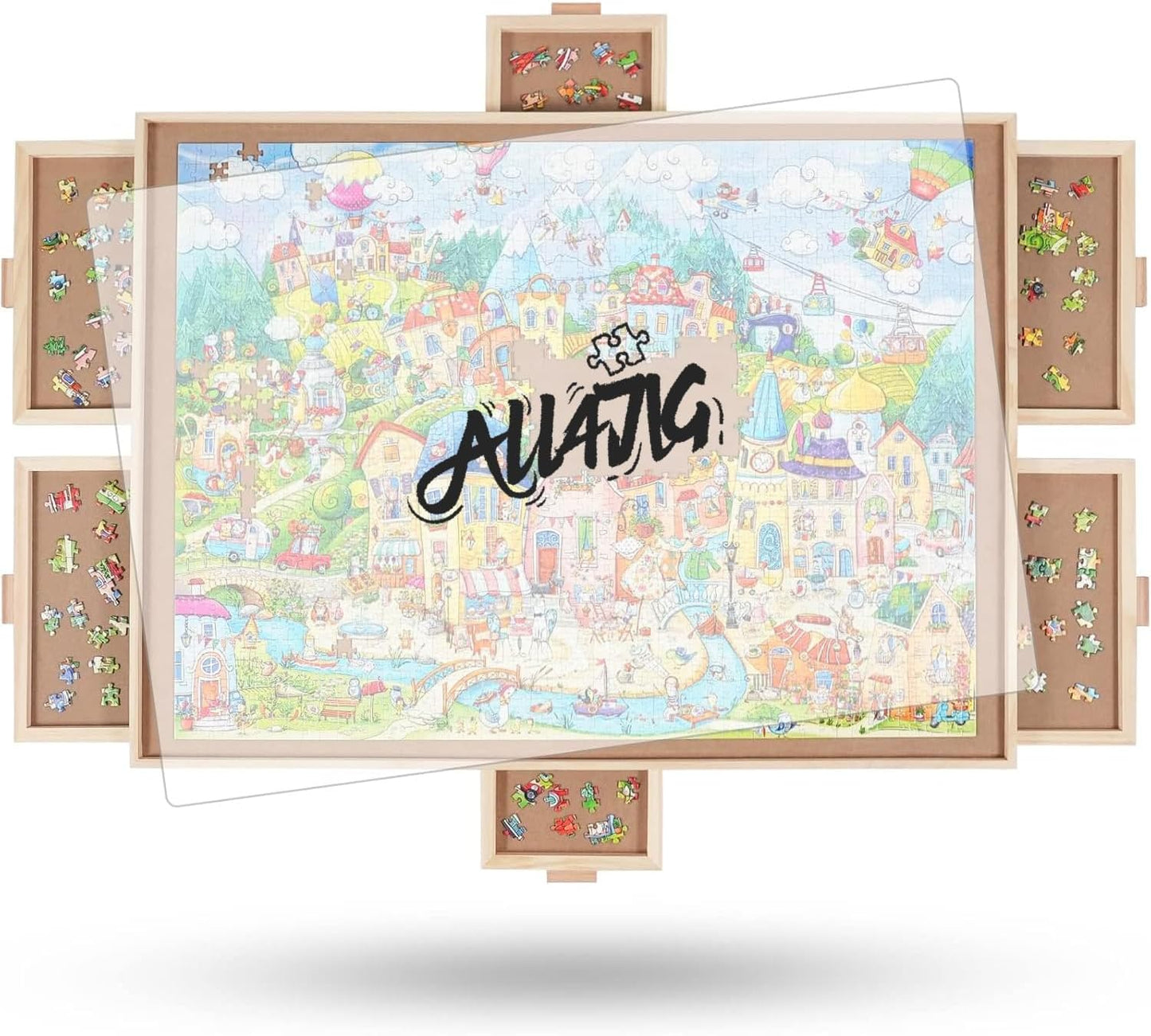 ALL4JIG 2000 Pieces Rotating Puzzle Board with 6 Drawers and Cover,28"x40"Portable Wooden Jigsaw Puzzle Table for Adults,Lazy Susan Spinning Puzzle Boards Birthday Gift for mom