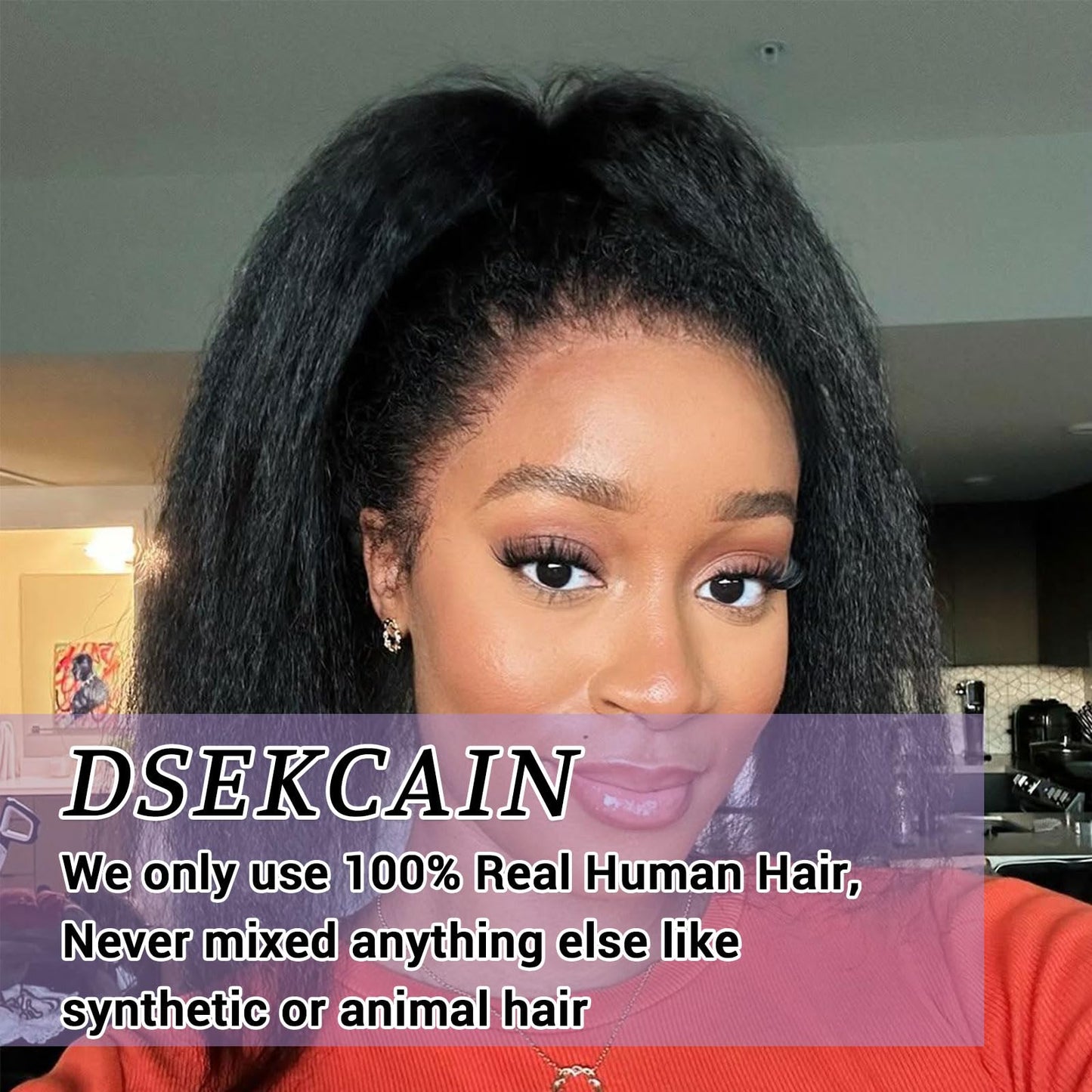 DSEKCAIN Half Wig Human Hair Kinky Straight 26 Inch 210 Density 100% Real Human Hair Yaki Straight Half Wig Glueless With Drawst