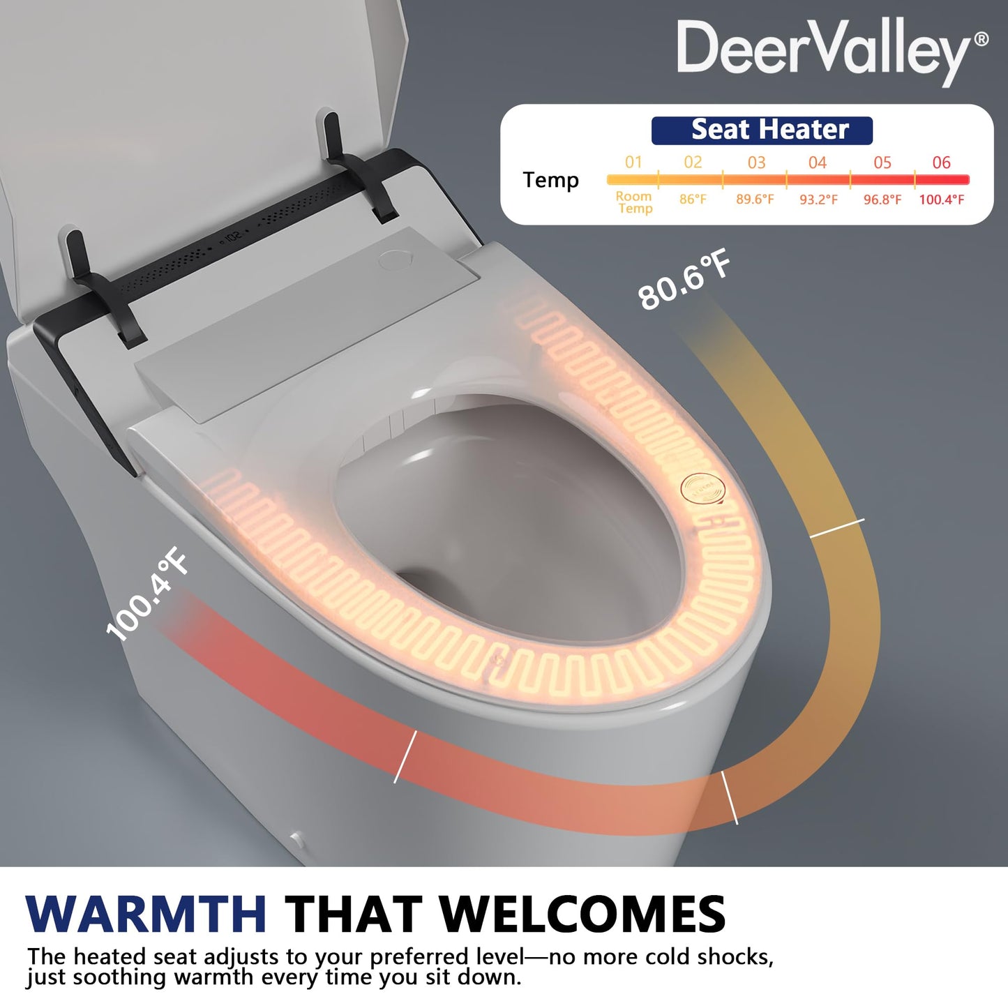 DeerValley DV-1S0289-V3 Smart Toilet, Auto Open/Close Lid, ADA Height, Foam Dispenser, Dual Flush, Heated Seat, Dryer, Night Light, LED Display